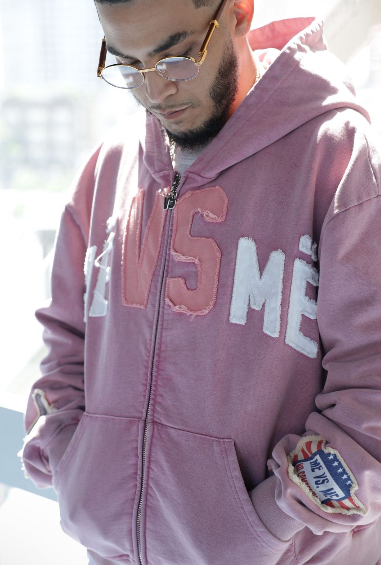 Me Vs Me Acid Washed Hoodie - Starburst Pink